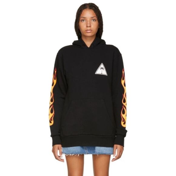 Palm Angels Black Flame Sleeve Hoodie Medium - Picture 1 of 11